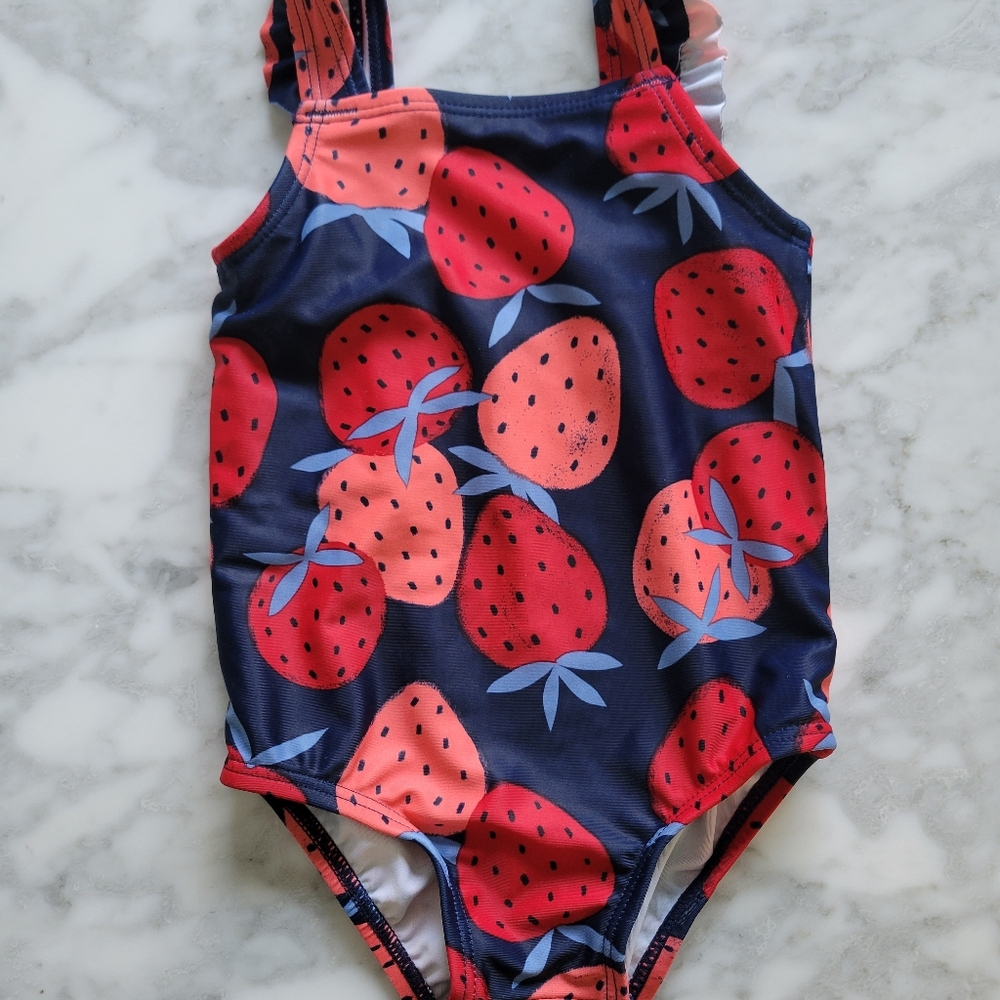 Carter's Ruffle Sleeve Navy and Red Strawberry Toddler Bikini
